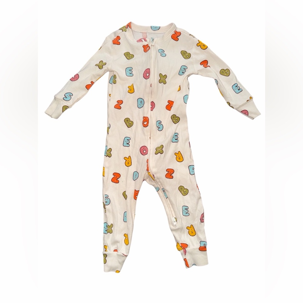 Old Navy White Alphabet Print Footed One-Piece Pajamas